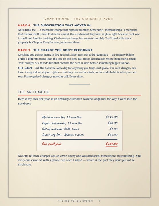 The arithmetic page — the $214 worked longhand