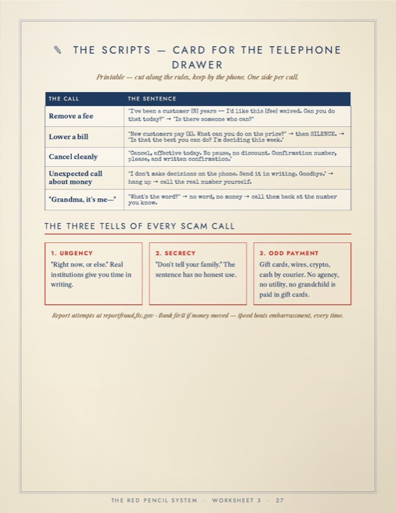 The phone scripts card
